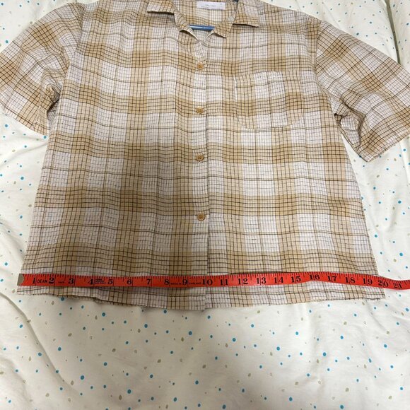 OAK + FORT Plaid Short Sleeve Button Up Top - Size M - Picture 7 of 8